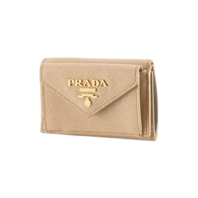 PRADA Saffiano TriFold Tiny Wallet "Beige/Gray"