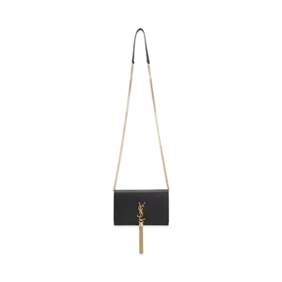 Saint Laurent Kate Chain Wallet With Tassel In Grain De Poudre Embossed Leather "Black"