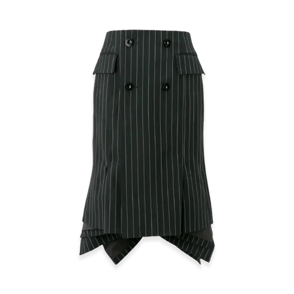 sacai Wool Silk Suiting Skirt "Black Stripe"