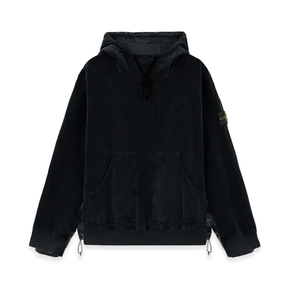 Stone Island 12106 Organic Cotton Corduroy 800 Frost Finish Loose Fit Hooded Overshirt - 24FW "Black"