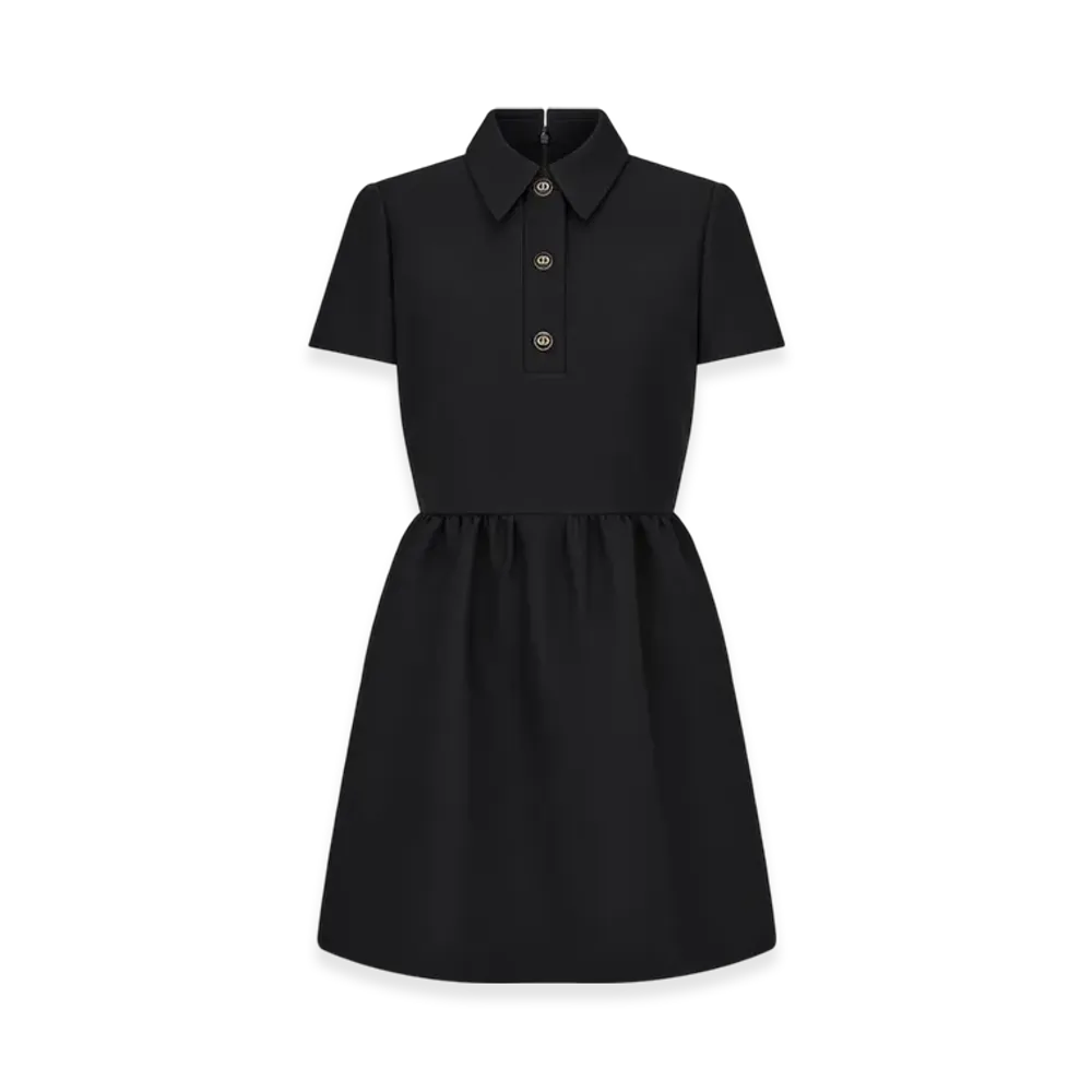 Dior Women's CD Button Fitted Dress Wool Silk "Black"