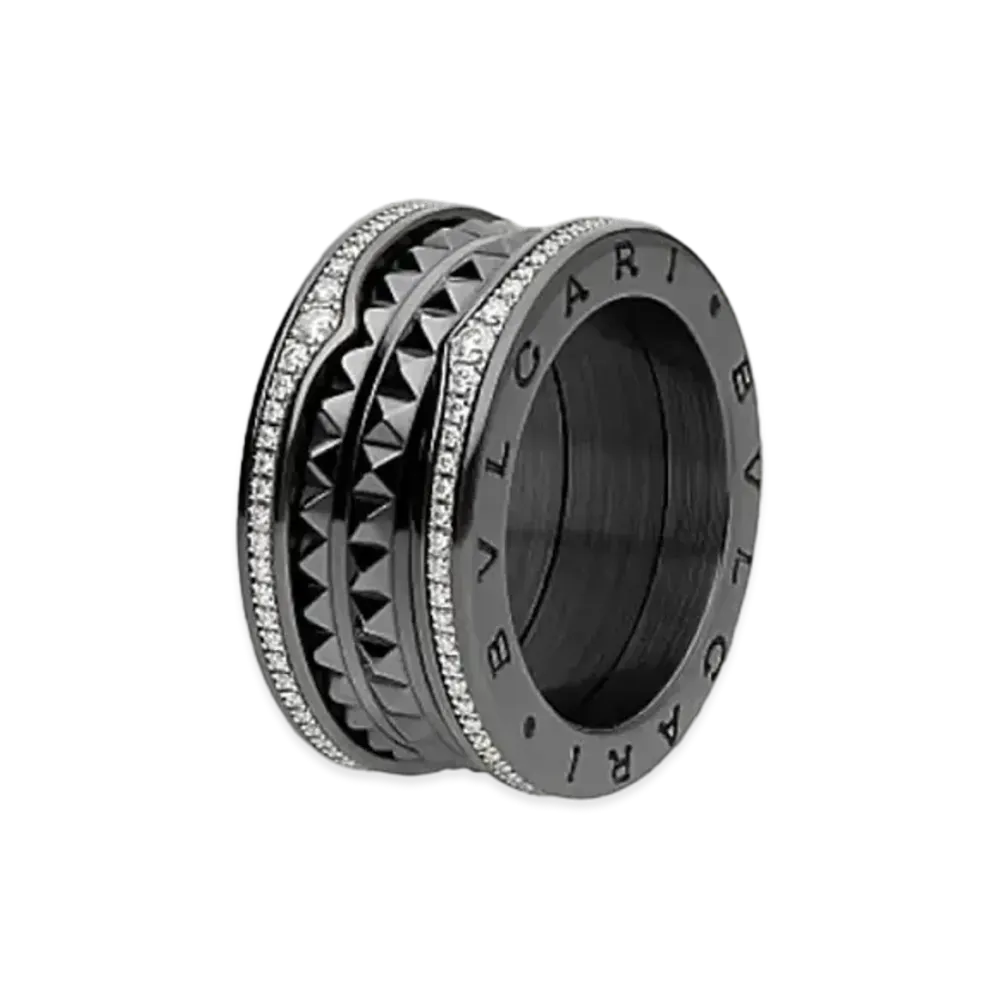 BVLGARI B Zero 1 Lock 4 Band Ring Pave Diamond Ceramic "Black Ceramic"