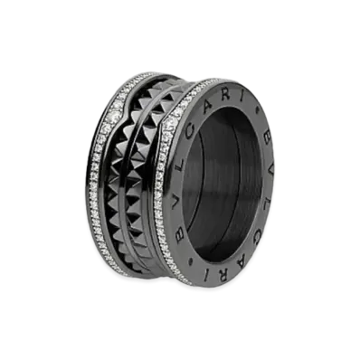 BVLGARI B Zero 1 Lock 4 Band Ring Pave Diamond Ceramic "Black Ceramic"