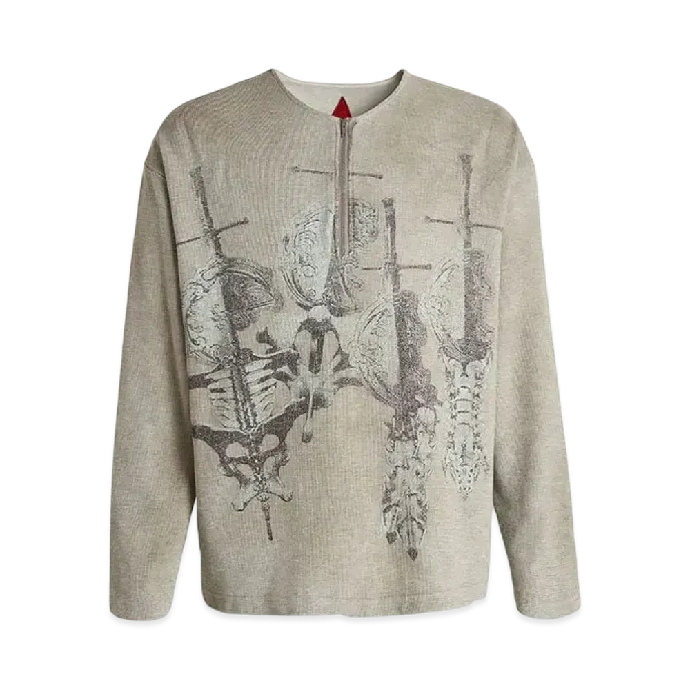 The Boy Has No Patience Printed Bone With Sword L/S Tee "Grey"