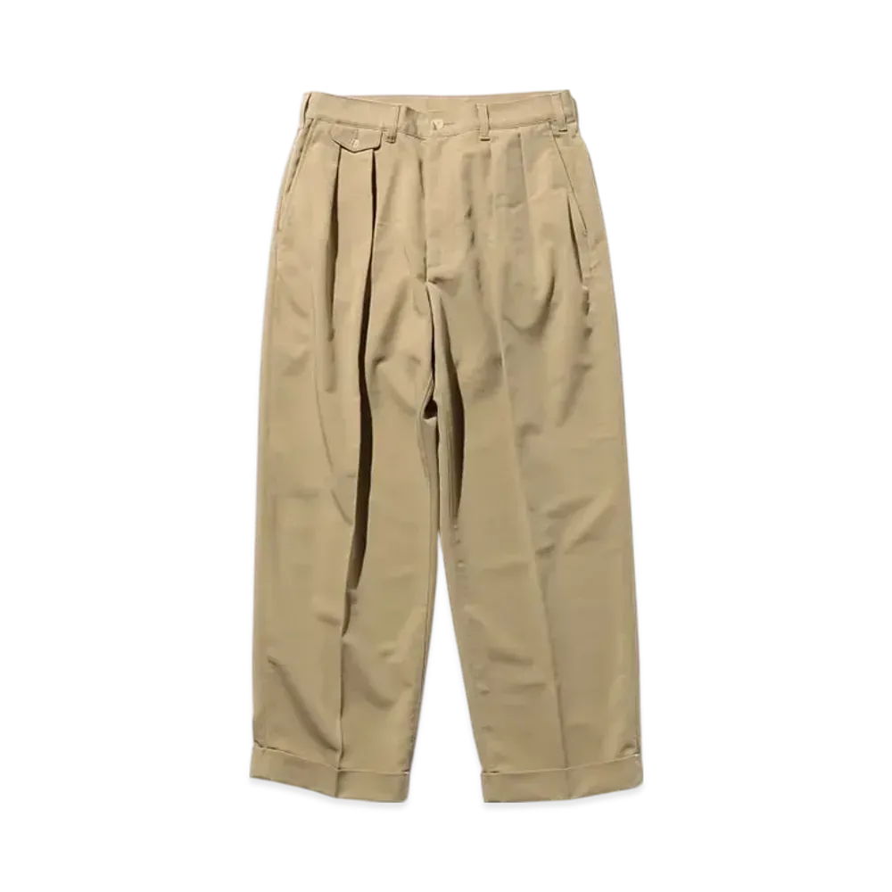 BEAMS 2 Pleats Trousers PE Twill "Sand"