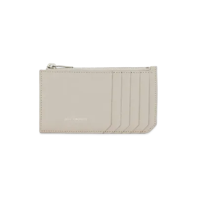 Saint Laurent Fragments Zipped Card Case In Grained Leather "Vintage White"