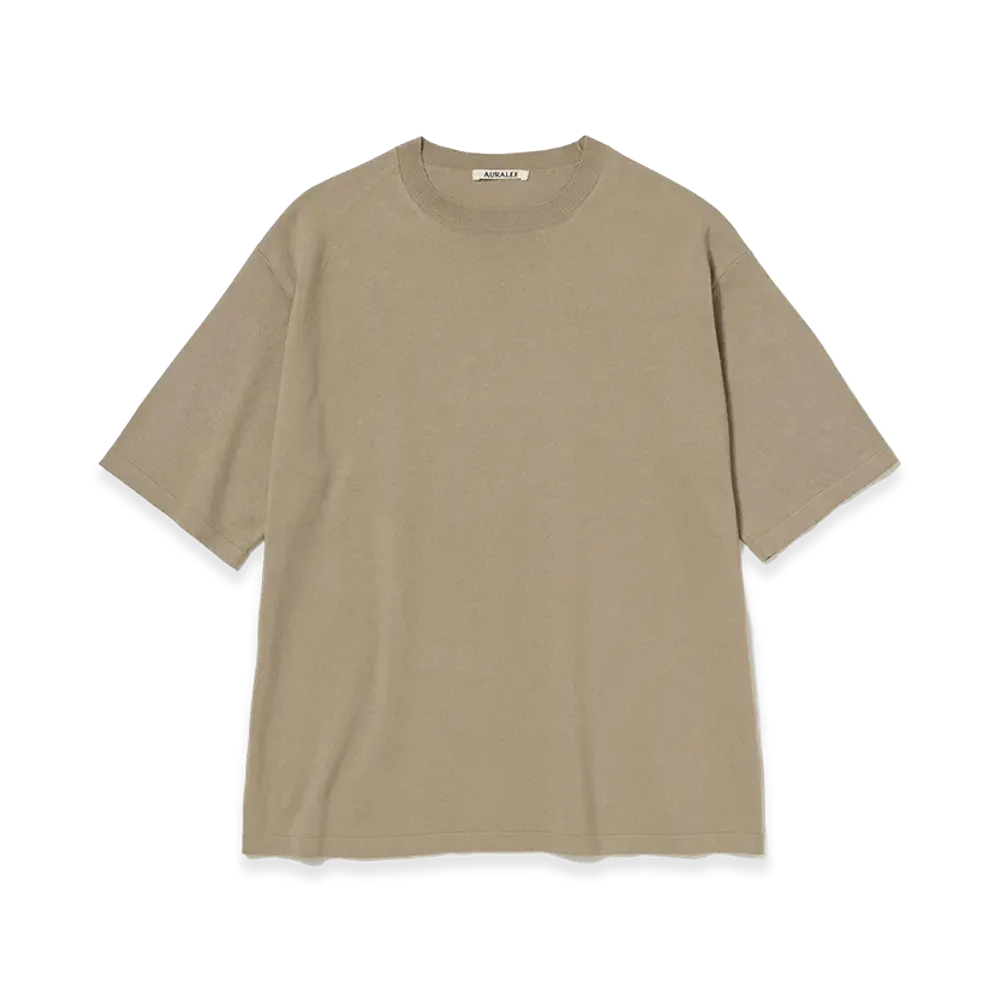AURALEE High Gauge Tussah Silk Knit Tee "Khaki Beige"