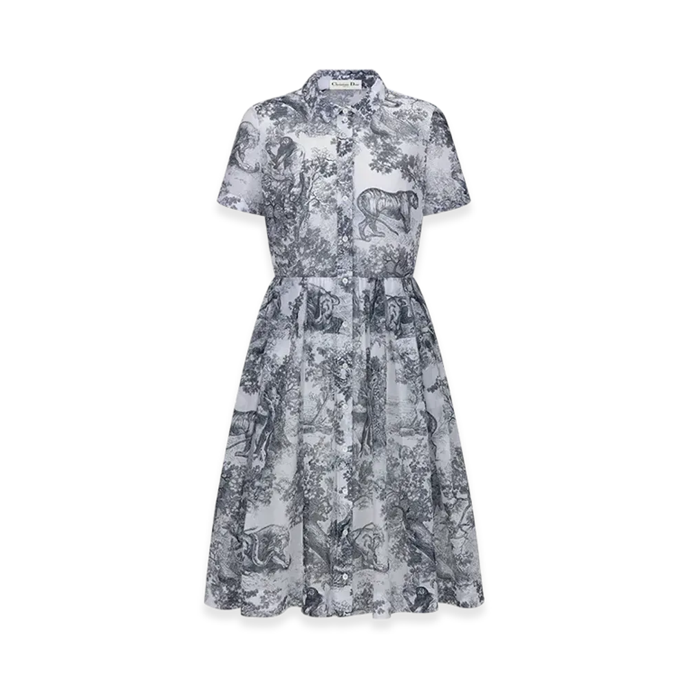 Dior Women's Mid-Length Shirt Dress Voile "White/Navy Blue"