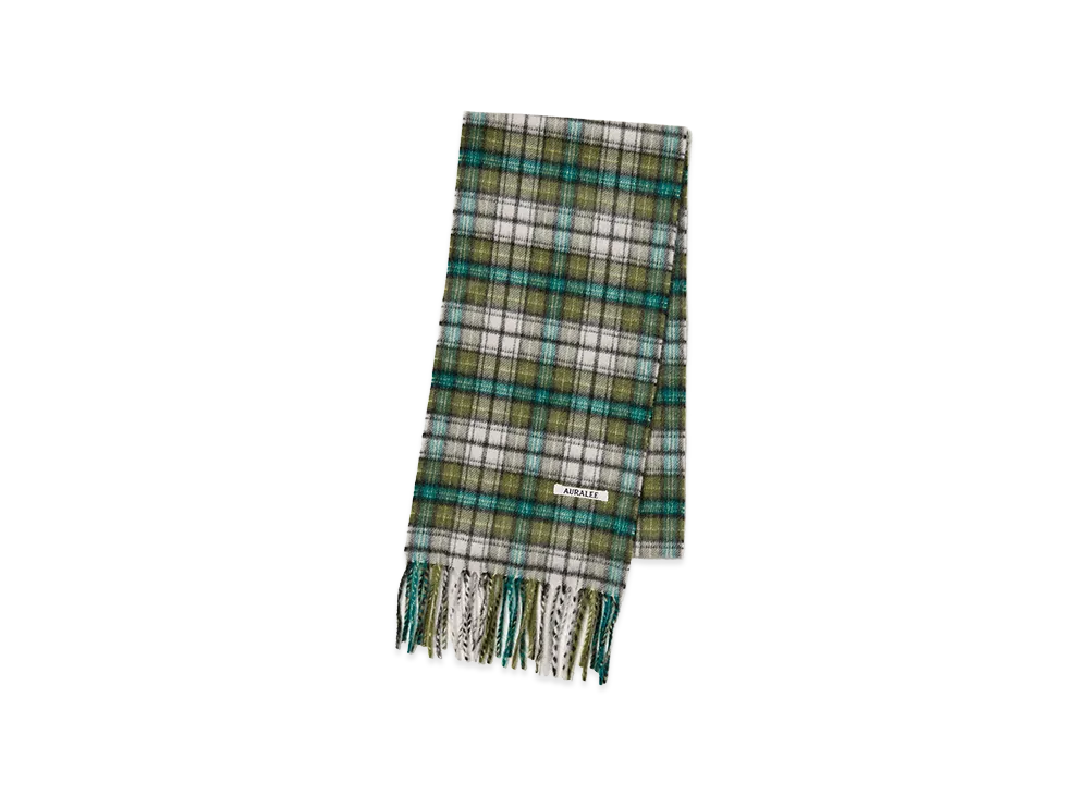 AURALEE Cashmere Check Long Stole "Moss Green Check"