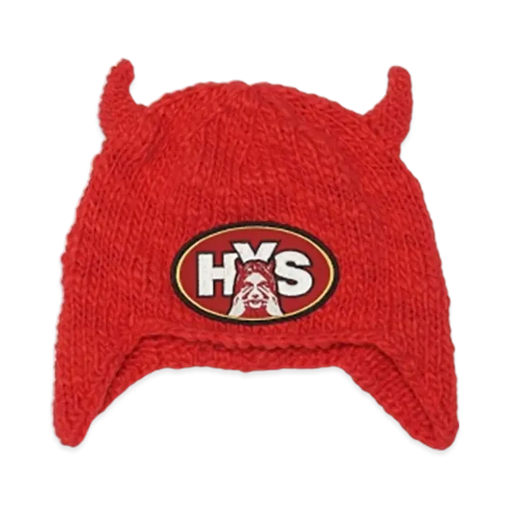 HYSTERIC GLAMOUR See No Evil Hand-Knitted Cap "Red"