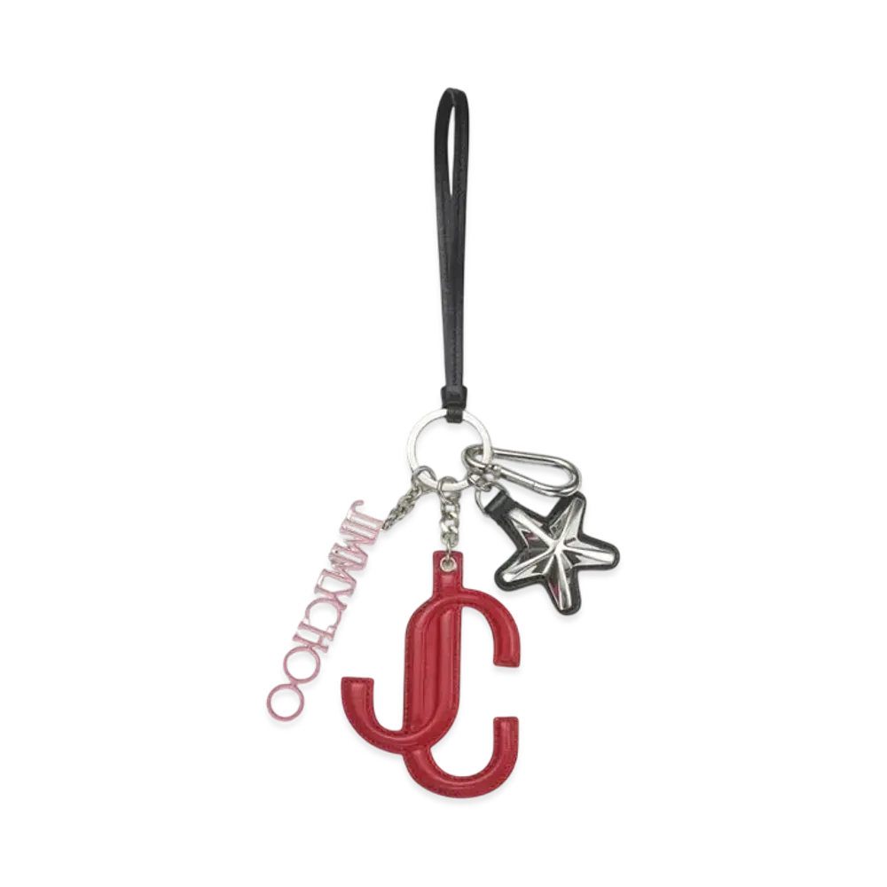 Jimmy Choo JC Multi Charm Calf Leather Star Logo Bag Charm "Red/Candy Pink/Black"