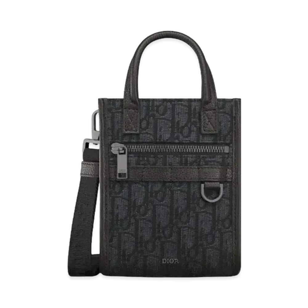 Dior Safari North-South Mini Tote Bag Dior Oblique Jacquard and Grained Calfskin "Black"