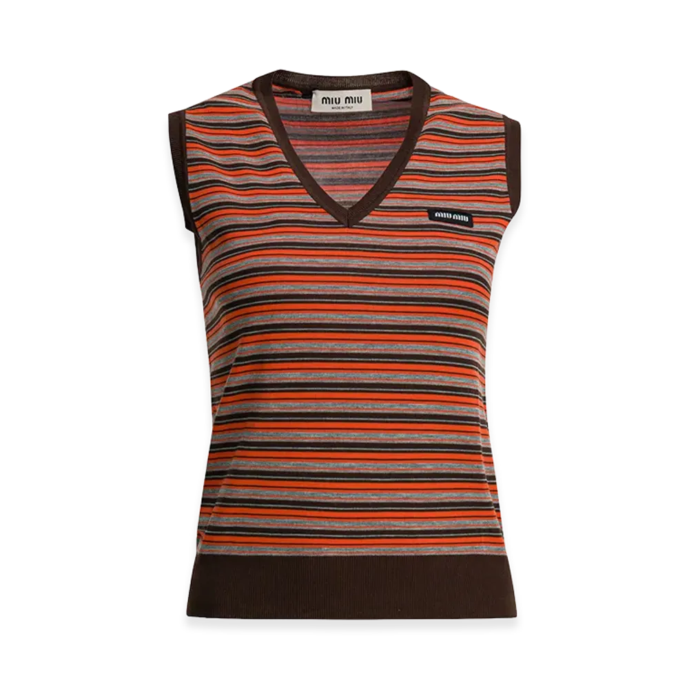 MIU MIU Women's Embroidered Wool Vest "Orange"