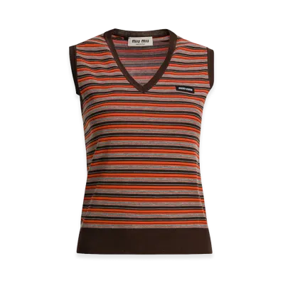 MIU MIU Women's Embroidered Wool Vest "Orange"