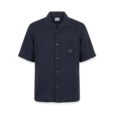 C.P. Company Short-Sleeved Linen Shirt "Blue"