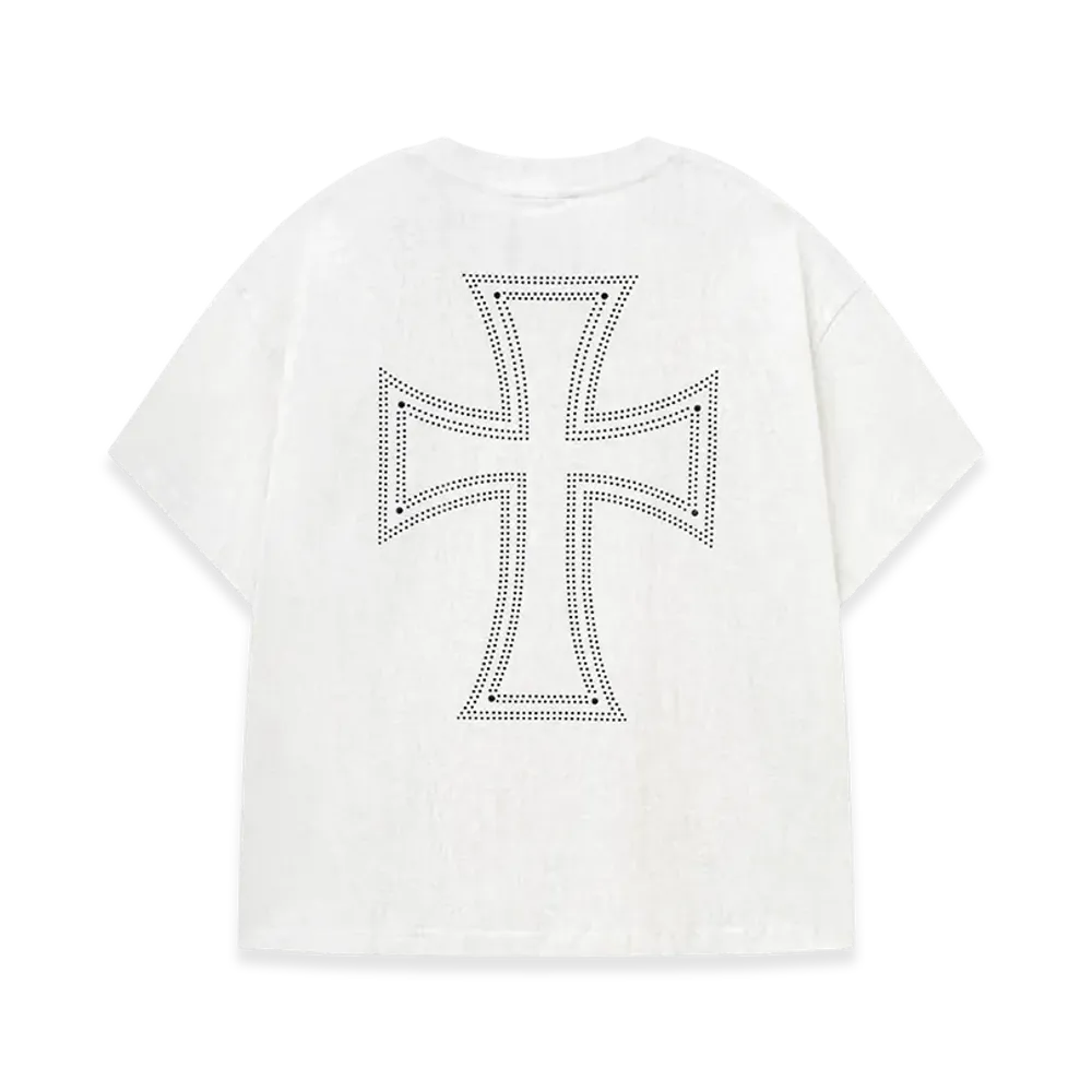 Unknown London Outline Cross Rhinestone Tee "White"