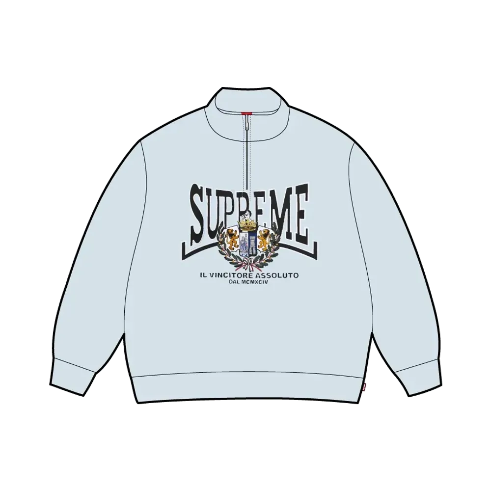 Supreme Crest Applique Half Zip Pullover "Light Blue"