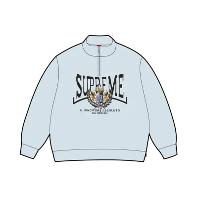 Supreme Crest Applique Half Zip Pullover "Light Blue"