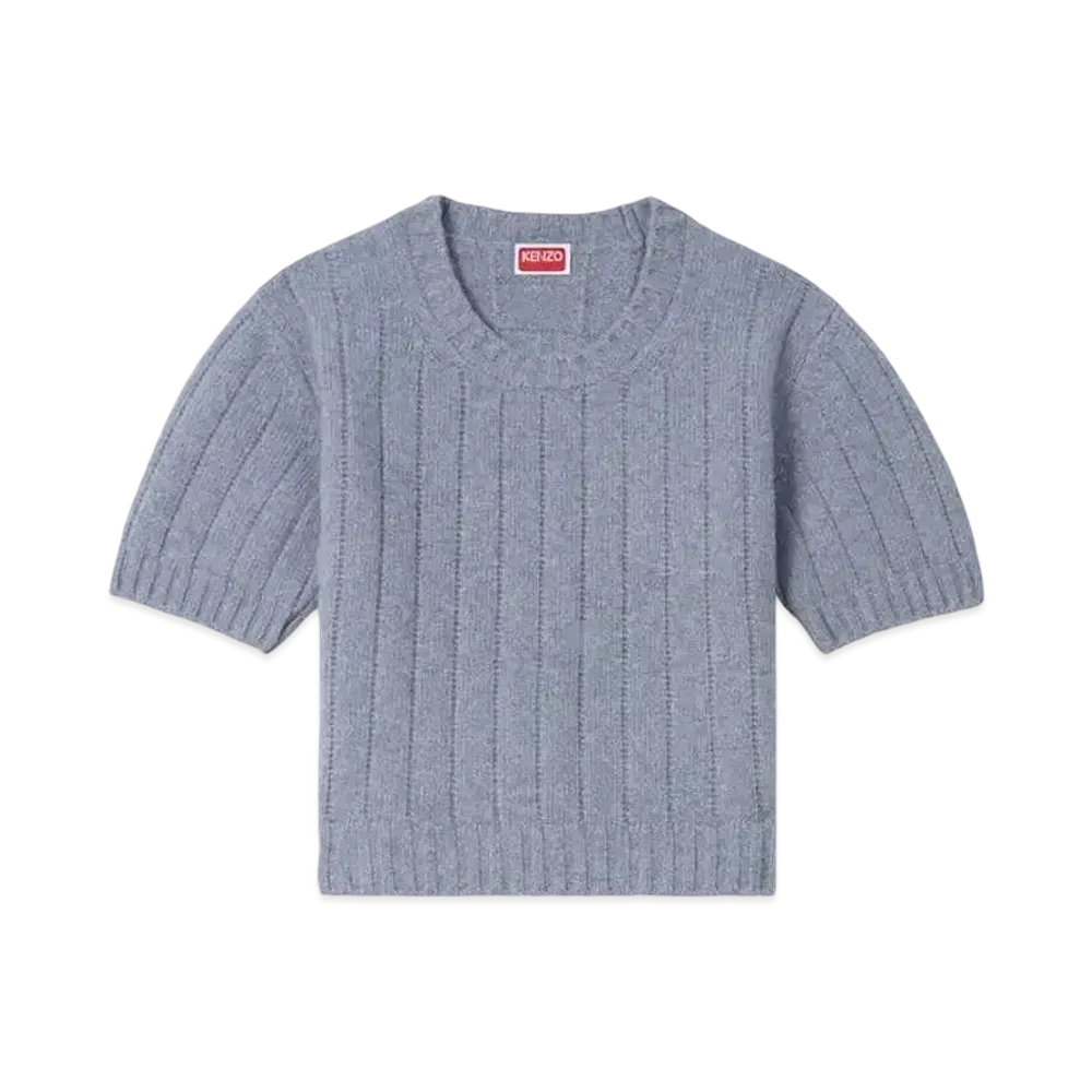 KENZO Embroidery Rib-Knit Tops In Wool & Cashmere "Misty Grey"