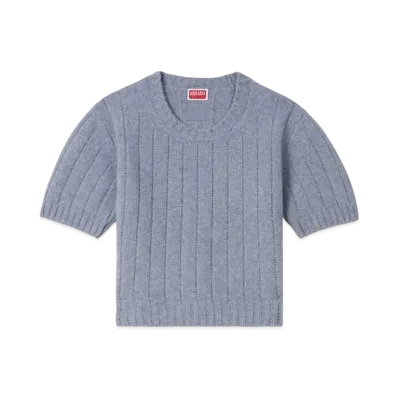 KENZO Embroidery Rib-Knit Tops In Wool & Cashmere "Misty Grey"