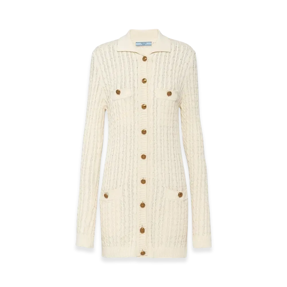 PRADA Women's Cable-Knit Cotton Mini-Dress "Ivory"