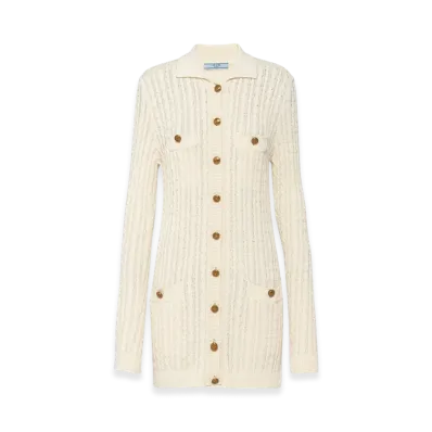 PRADA Women's Cable-Knit Cotton Mini-Dress "Ivory"