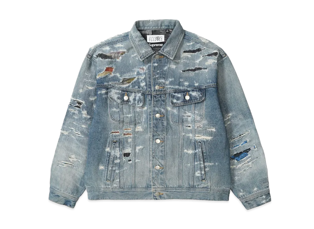 Supreme x MM6 Maison Margiela Distressed Selvedge Denim Trucker Jacket "Washed Indigo"