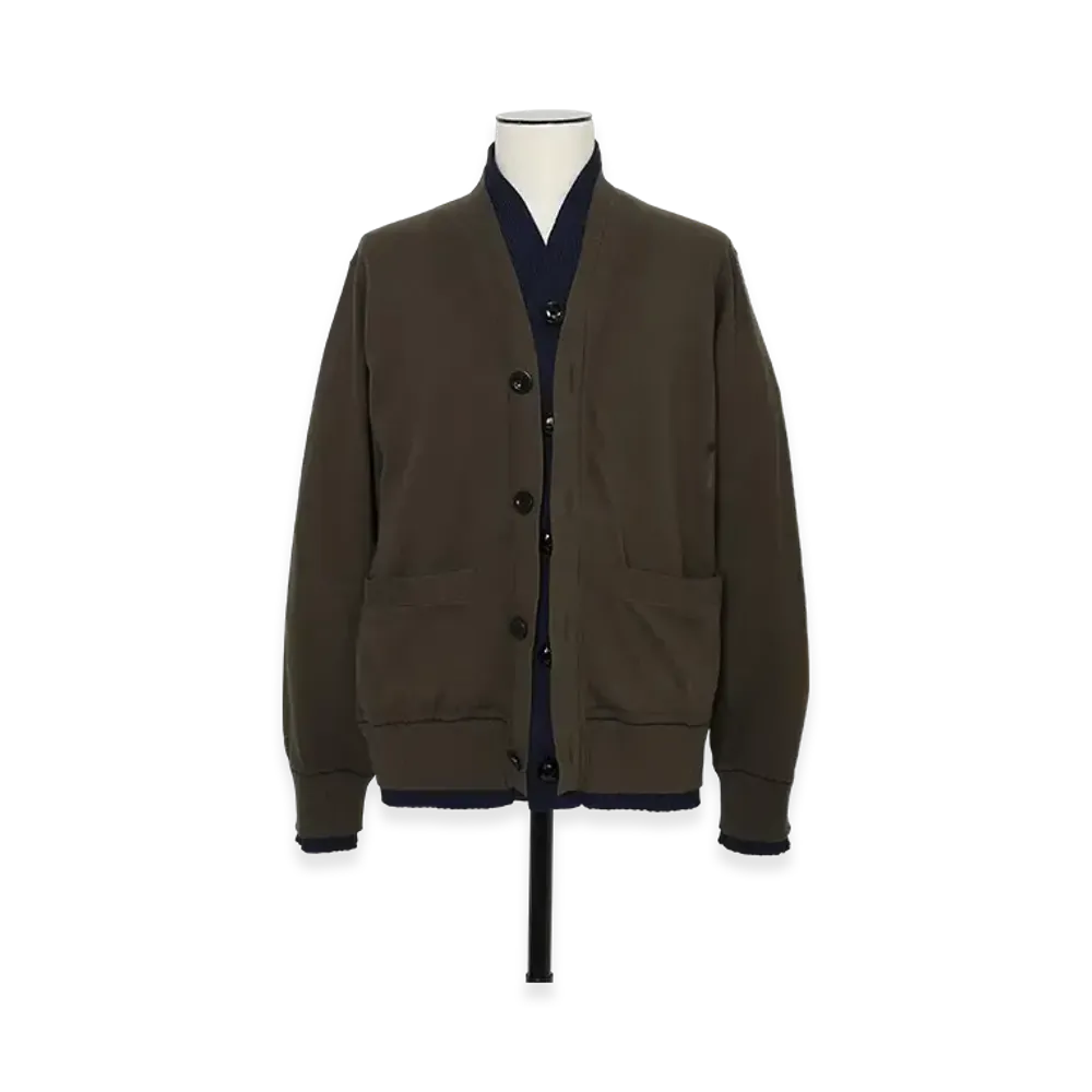sacai Cotton Cashmere Knit Cardigan "Khaki/Navy"
