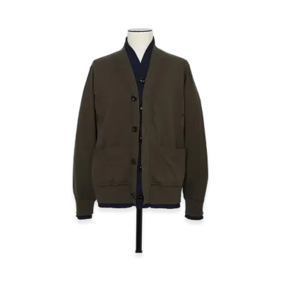 sacai Cotton Cashmere Knit Cardigan "Khaki/Navy"