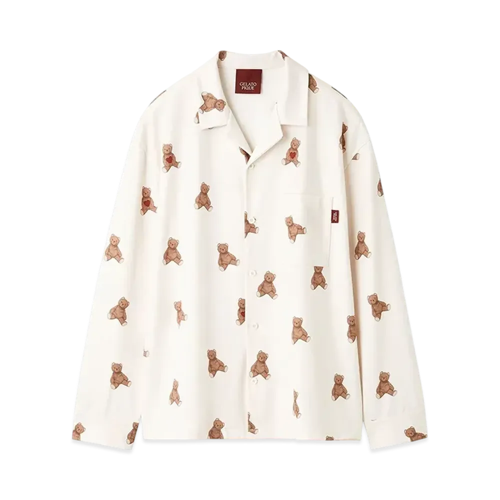 GELATO PIQUE Homme Inlay Heart Bear Pattern Shirt "Cream"