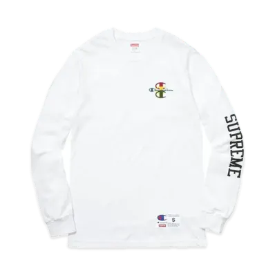 Supreme x Champion Stacked C L/S Tee "White"