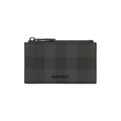 Burberry Check Zip Card Case "Charcoal"