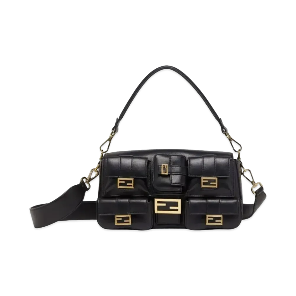 FENDI Multipocket Baguette Leather Bag "Black"