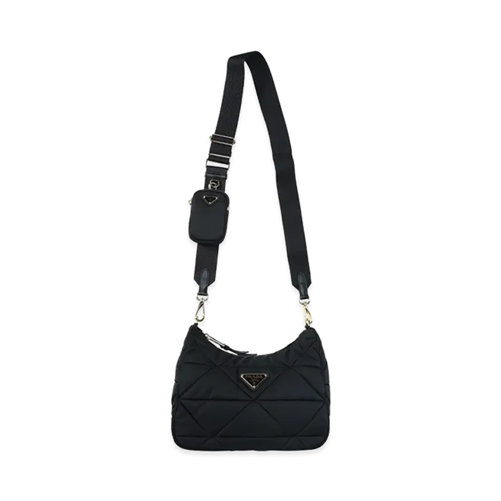 PRADA Women's Logo Triangle Logo Padded Re-Nylon Shoulder Bag "Black"