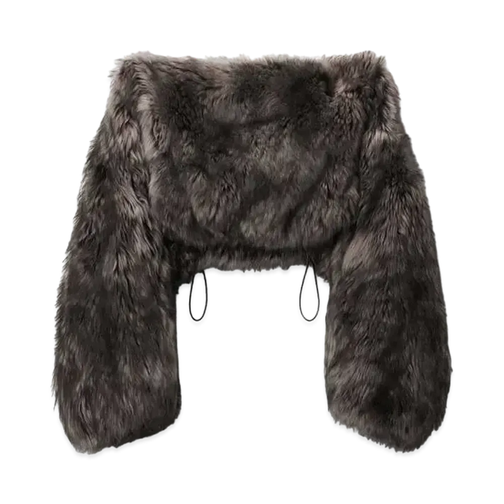 Alexander Wang Lamb Shearling Oversize Cropped Shrug "Shadow"