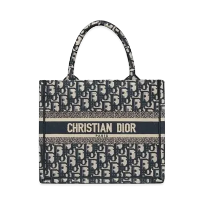 Dior Book Tote Small Bag Oblique Embroidery "Ecru/Blue"