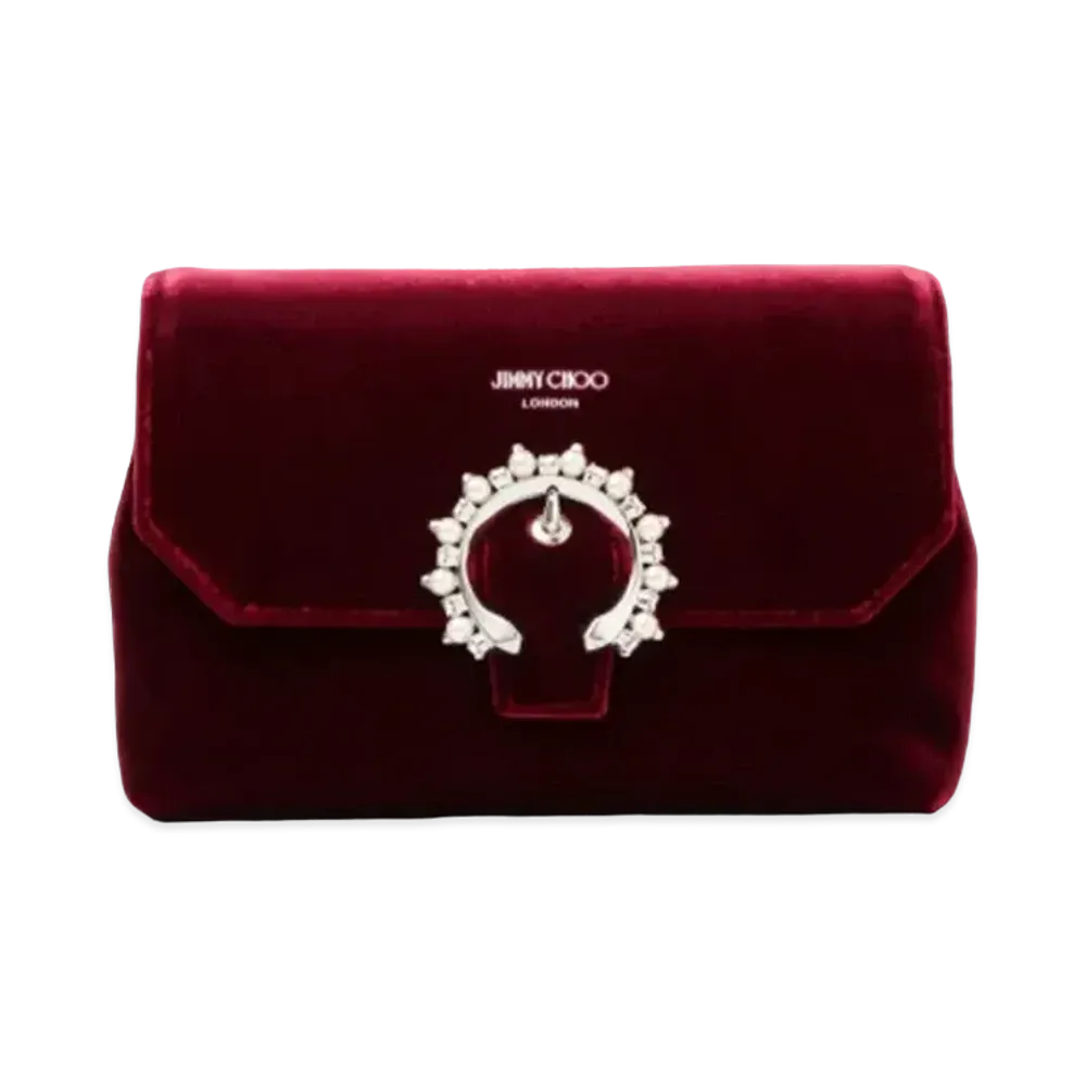 Jimmy Choo Soft Madeline Velvet Mini Bag With Pearl And Crystal Buckle "Merlot"
