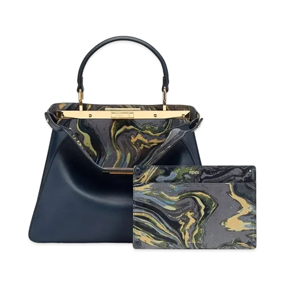 FENDI Peekaboo I See U Midiam Leather Bag "Blue"