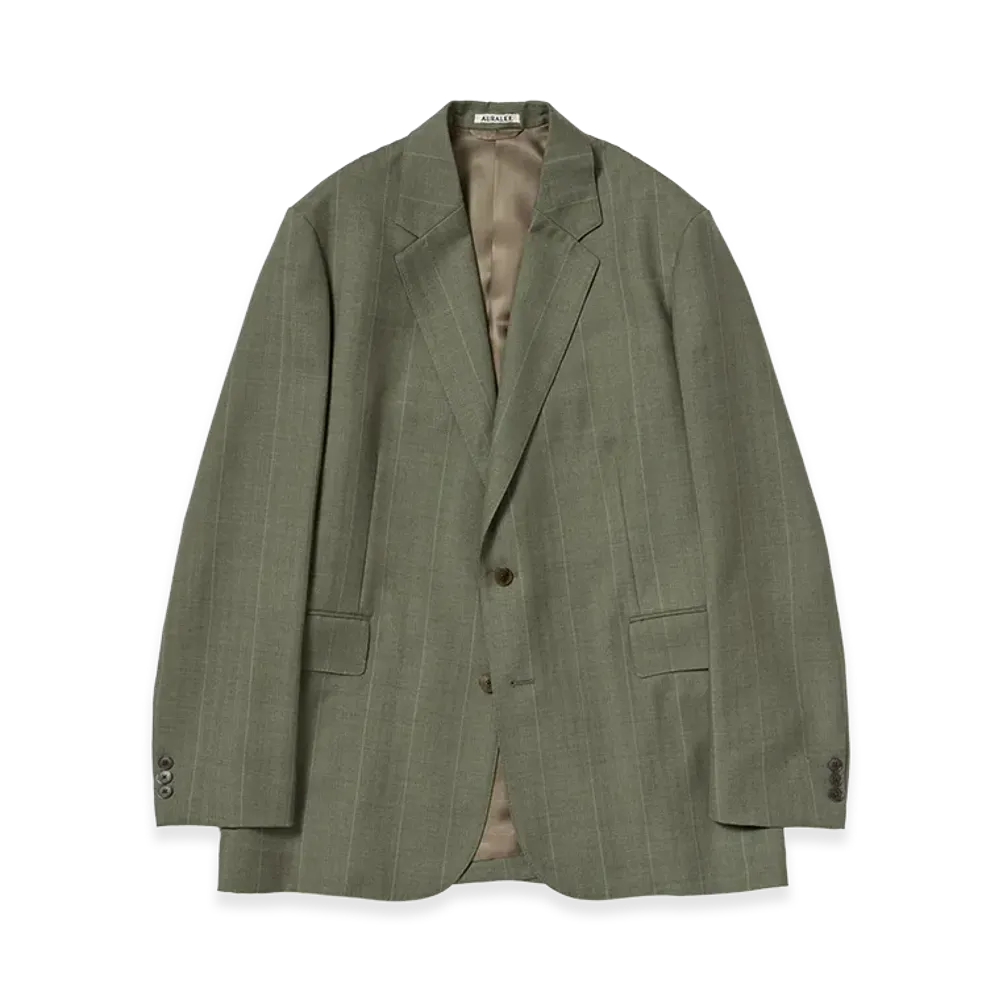 AURALEE Women's Bluefaced Wool Jacket "Olive Gray Stripe"