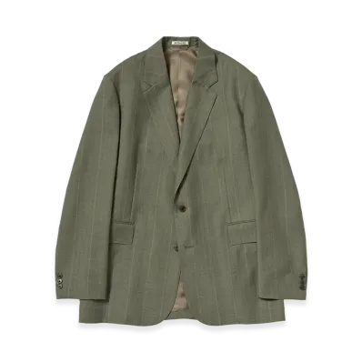 AURALEE Women's Bluefaced Wool Jacket "Olive Gray Stripe"