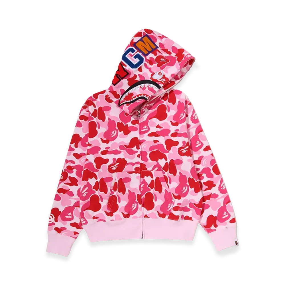 A BATHING APE Women's ABC Camo Crystal Stone Shark Full Zip Hoodie "Pink"