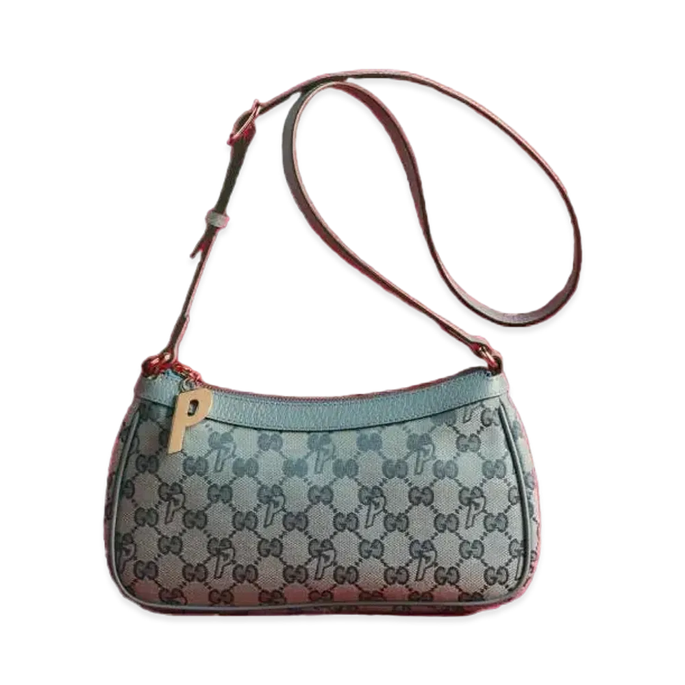 PALACE GUCCI GG-P Canvas Half-moon Mini Bag "Pale Blue"