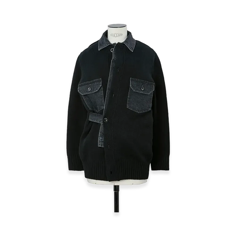 sacai Women's Denim x Wool Knit Cardigan "Black"