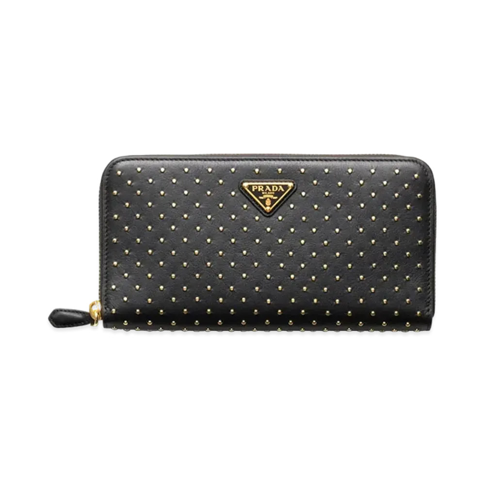 PRADA Large Studded Leather Wallet "Black"