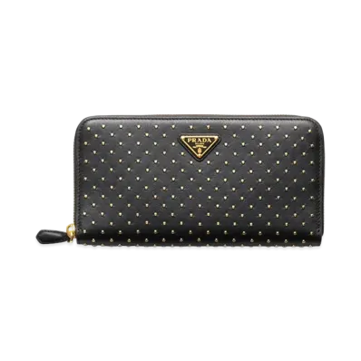 PRADA Large Studded Leather Wallet "Black"