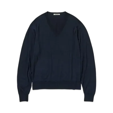 AURALEE Product Dyed Wool Knit V-Neck P/O "Navy"