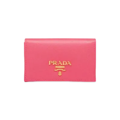 PRADA Saffiano Leather Card Holder "Peony Pink"