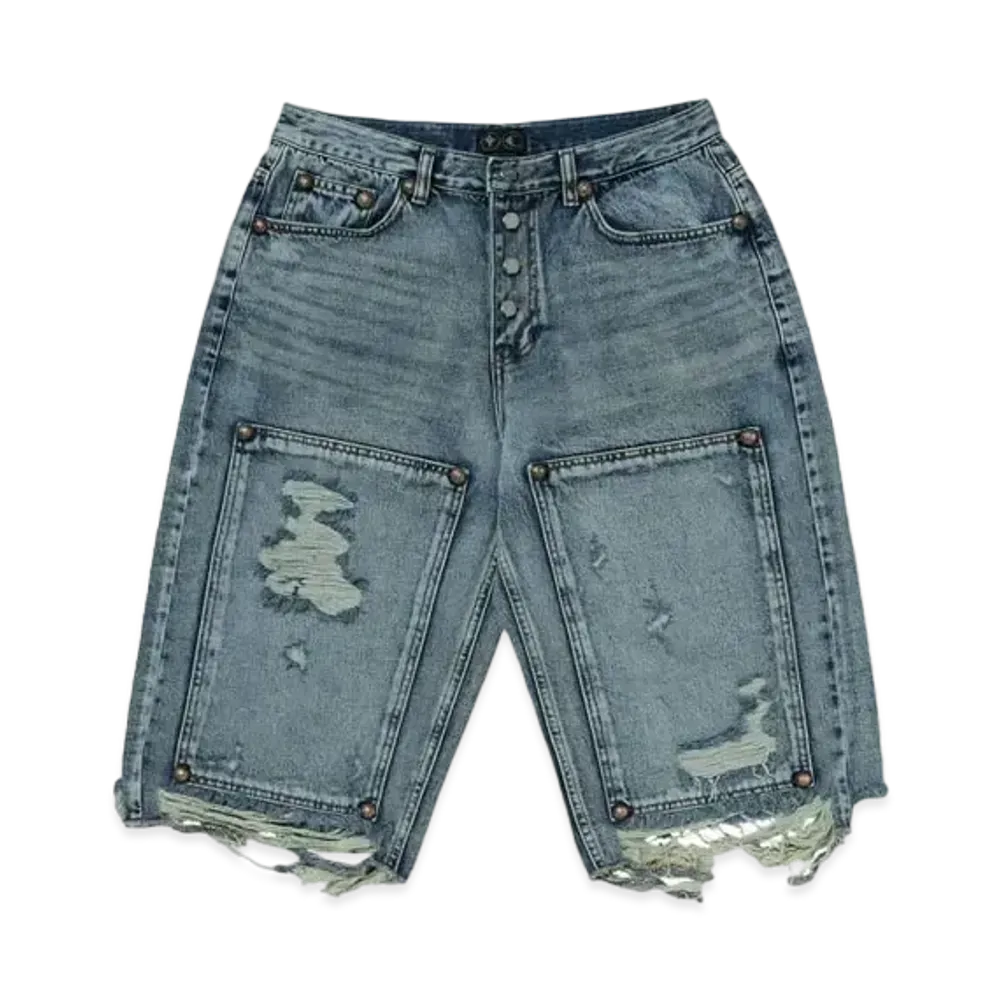 THUG CLUB Double Knee Damage Shorts "Blue"