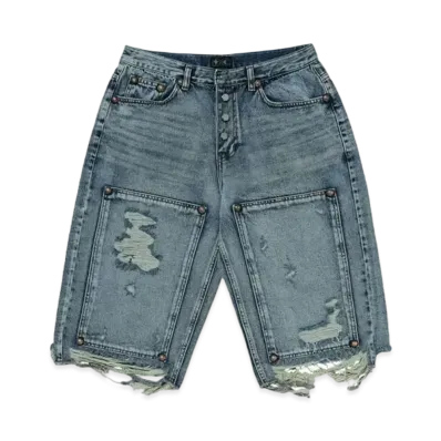 THUG CLUB Double Knee Damage Shorts "Blue"