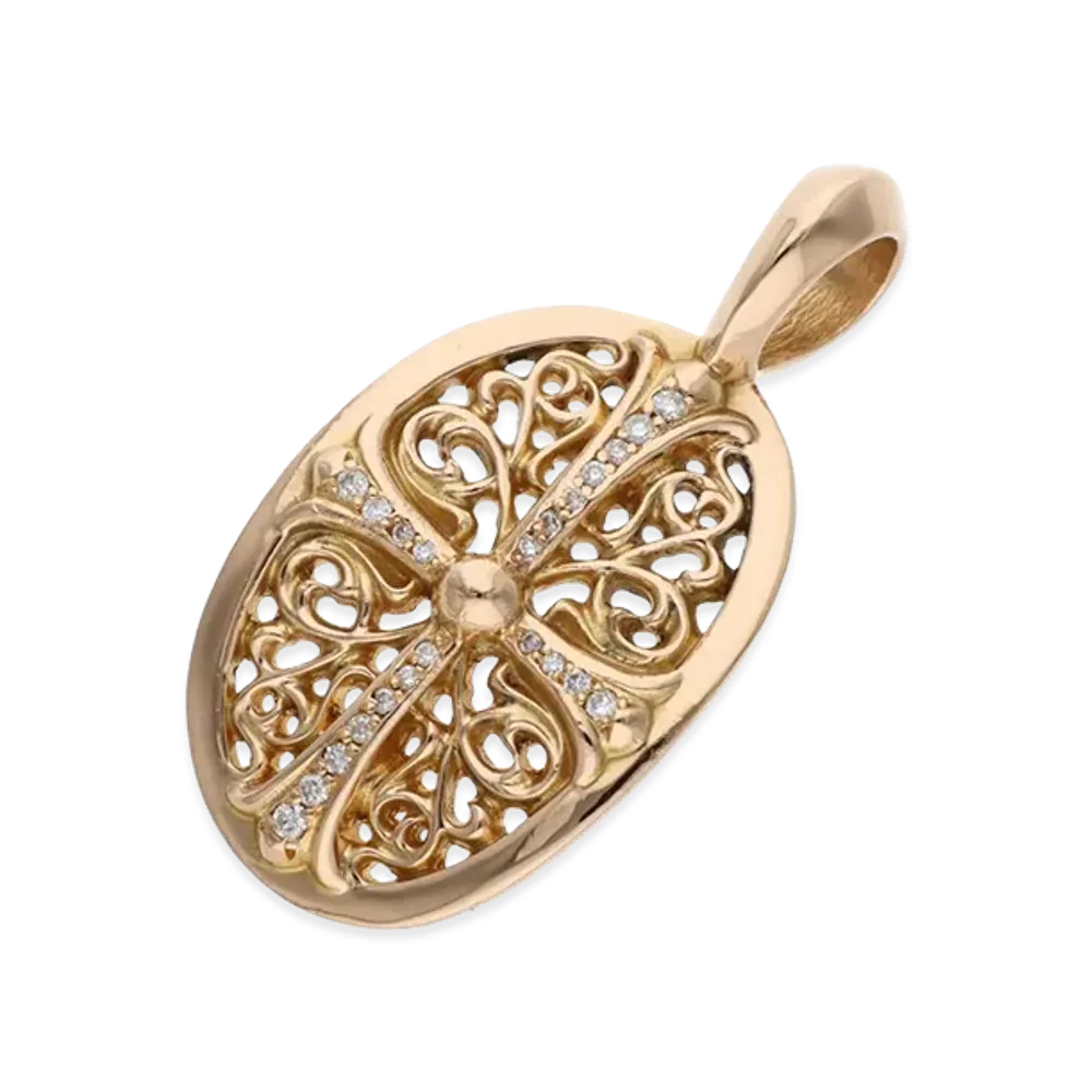 Chrome Hearts 22K Classic Oval Pave Diamond Necklace Top "Gold"